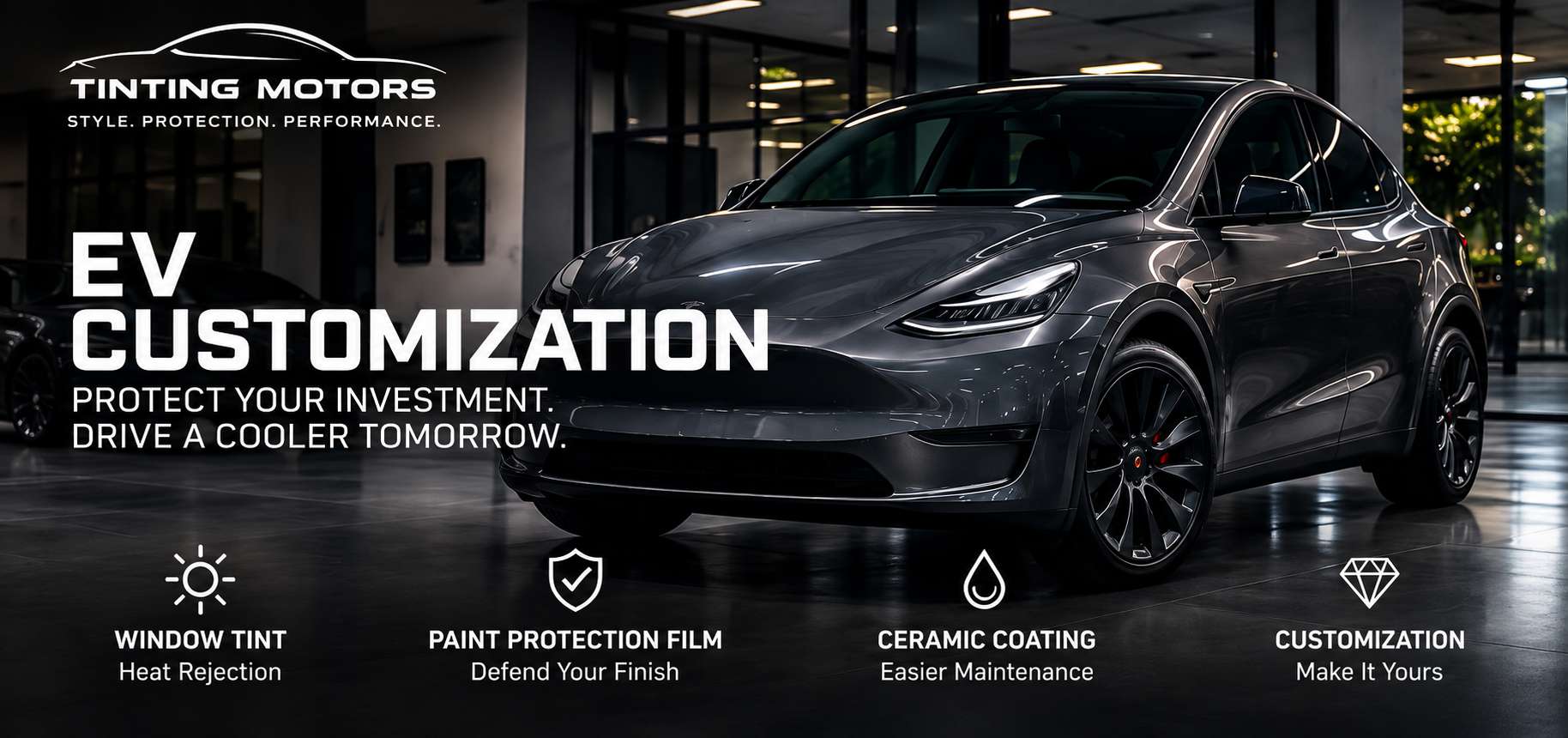 Tesla Model Y complete ceramic tint package — Tinting Motors Farmingdale NY